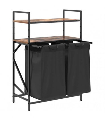 vidaXL Laundry Basket 2 Compartments with Shelves Smoked Oak