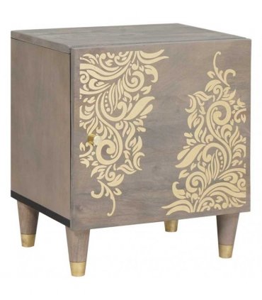 vidaXL Bedside Cabinet with Door Grey 40 x 33 x 46 cm Solid Mango Wood