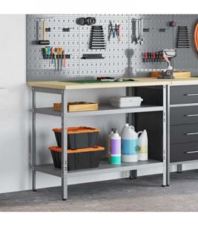vidaXL Work Table with Shelf Grey 100 x 55 x 85 cm Powder-Coated Steel