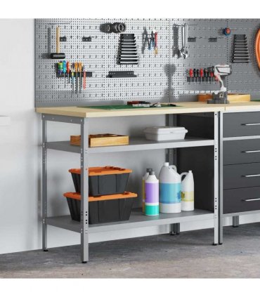 vidaXL Work Table with Shelf Grey 100 x 55 x 85 cm Powder-Coated Steel