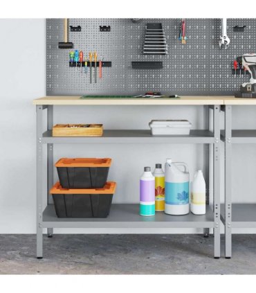 vidaXL Work Table with Shelf Grey 100 x 55 x 85 cm Powder-Coated Steel