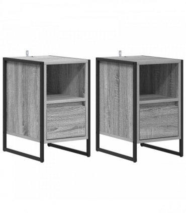 vidaXL Bedside Table with Drawer 2 pcs Grey Sonoma 39.5 x 30 x 50 cm