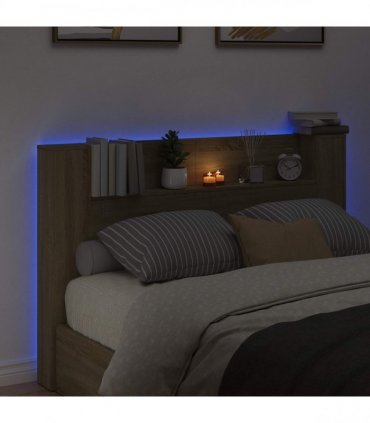 vidaXL Headboard Cabinet with LED Sonoma 160 x 16.5 x 103.5 cm