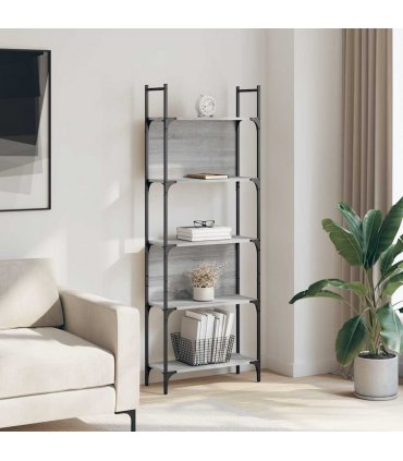 vidaXL Bookshelf 5-Tier Grey Sonoma 60.5x24x166.5 cm Engineered Wood