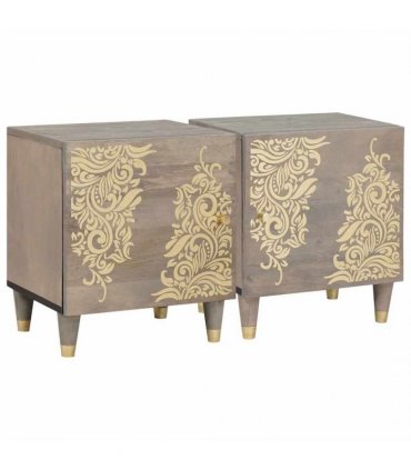 vidaXL Bedside Cabinet with Door 2 pcs Grey 40 x 33 x 46 cm
