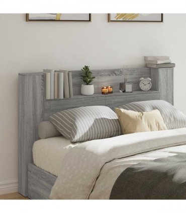 vidaXL Headboard Cabinet with LED Grey Sonoma 160 x 16.5 x 103.5 cm