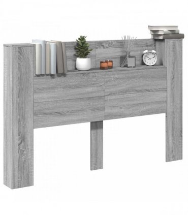 vidaXL Headboard Cabinet with LED Grey Sonoma 160 x 16.5 x 103.5 cm