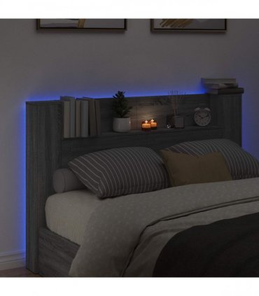 vidaXL Headboard Cabinet with LED Grey Sonoma 160 x 16.5 x 103.5 cm