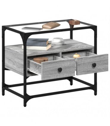 vidaXL TV Cabinet with Glass Top Grey Sonoma 60x35x51 cm Engineered Wood