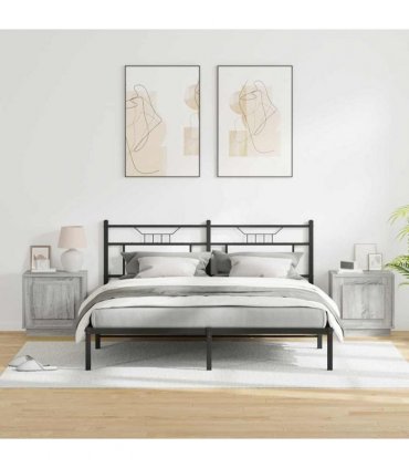 vidaXL Bedside Cabinet 2 pcs Grey 44 x 34.5 x 45 cm Engineered Wood