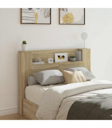 vidaXL Headboard Cabinet with LED Sonoma 140 x 16.5 x 103.5 cm