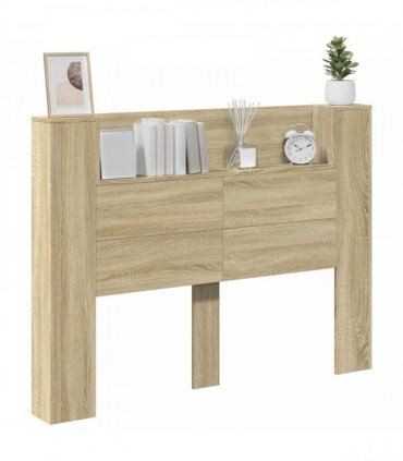 vidaXL Headboard Cabinet with LED Sonoma 140 x 16.5 x 103.5 cm