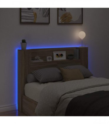 vidaXL Headboard Cabinet with LED Sonoma 140 x 16.5 x 103.5 cm