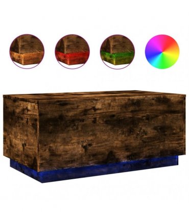 vidaXL Coffee Table with LED Lights Smoked Oak 90x50x40 cm