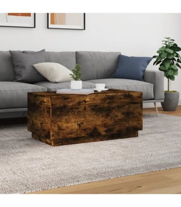vidaXL Coffee Table with LED Lights Smoked Oak 90x50x40 cm