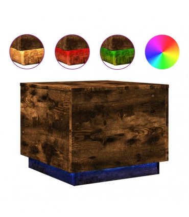 vidaXL Coffee Table with LED Lights Smoked Oak 50x50x40 cm