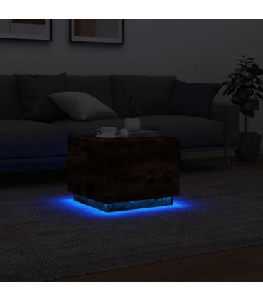 vidaXL Coffee Table with LED Lights Smoked Oak 50x50x40 cm