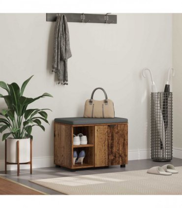 vidaXL Hall Bench Old Wood 60 x 38 x 46 cm Engineered Wood and Fabric