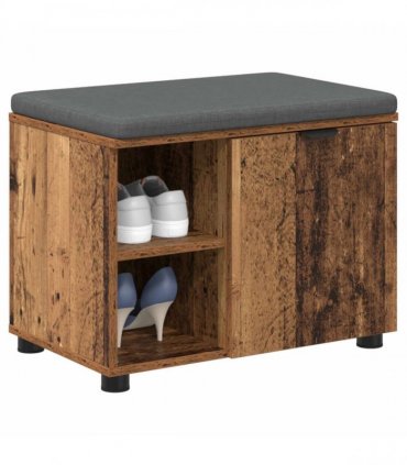 vidaXL Hall Bench Old Wood 60 x 38 x 46 cm Engineered Wood and Fabric