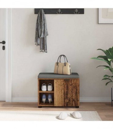 vidaXL Hall Bench Old Wood 60 x 38 x 46 cm Engineered Wood and Fabric