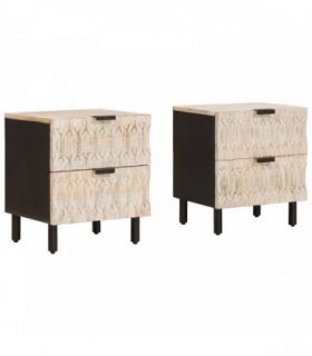 vidaXL Bedside Cabinet 2 pcs White 40 x 33 x 46 cm Solid Mango Wood