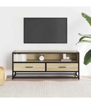 vidaXL TV Cabinet Sonoma Oak 100x34.5x40 cm Engineered Wood and Metal