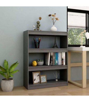 vidaXL Book Cabinet/Room Divider Grey 100x30x103 cm Solid Pinewood
