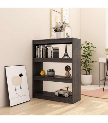 vidaXL Book Cabinet/Room Divider Grey 100x30x103 cm Solid Pinewood