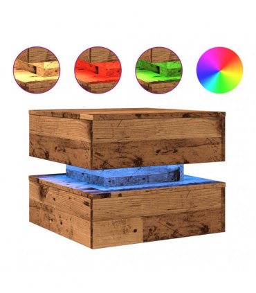 vidaXL Coffee Table with LED Lights Old Wood 50x50x40 cm