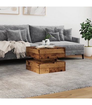vidaXL Coffee Table with LED Lights Old Wood 50x50x40 cm