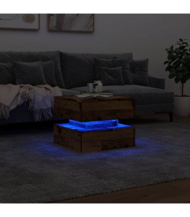 vidaXL Coffee Table with LED Lights Old Wood 50x50x40 cm