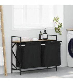vidaXL Laundry Basket 2 Compartments with Shelf Sonoma Oak