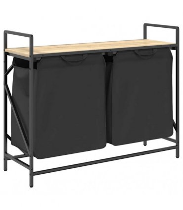 vidaXL Laundry Basket 2 Compartments with Shelf Sonoma Oak