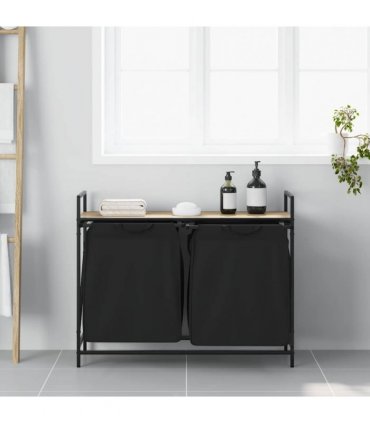 vidaXL Laundry Basket 2 Compartments with Shelf Sonoma Oak