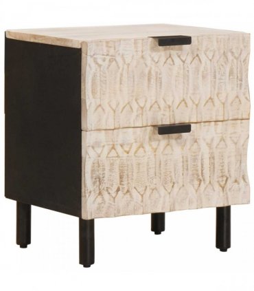 vidaXL Bedside Cabinet White 40 x 33 x 46 cm Solid Mango Wood