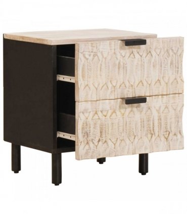 vidaXL Bedside Cabinet White 40 x 33 x 46 cm Solid Mango Wood