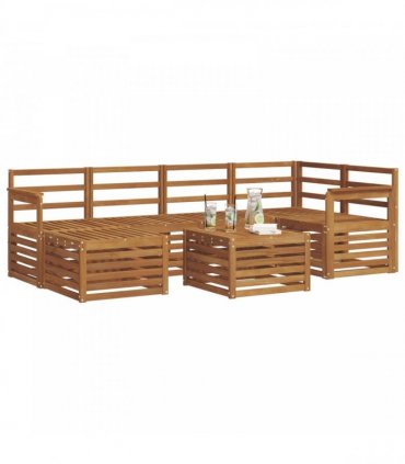 vidaXL Sectional Sofa Set 7 pcs Natural Solid Acacia Wood