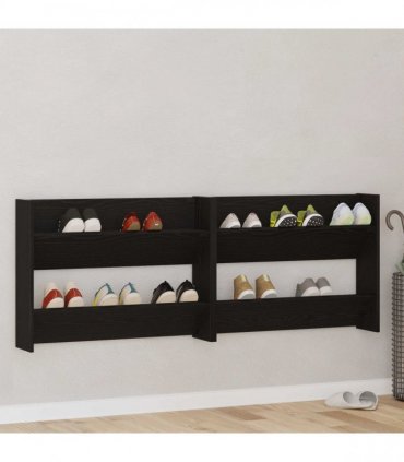 vidaXL Shoe Cabinet 2 pcs Black Oak 83 x 18 x 60 cm Engineered Wood