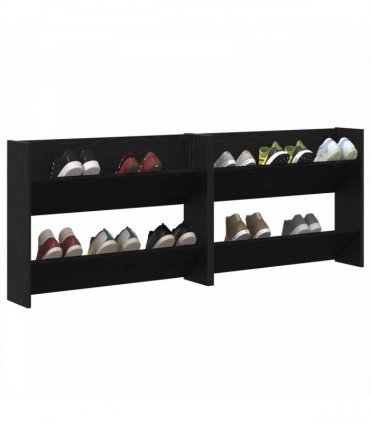 vidaXL Shoe Cabinet 2 pcs Black Oak 83 x 18 x 60 cm Engineered Wood