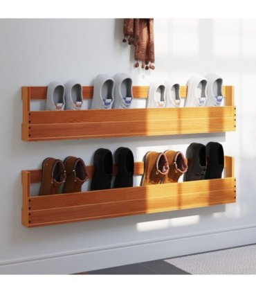 vidaXL Wall-mounted Shoe Racks 2 pcs Wax Brown 110x8.5x23.5 cm Solid Wood Pine