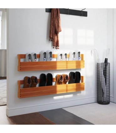 vidaXL Wall-mounted Shoe Racks 2 pcs Wax Brown 110x8.5x23.5 cm Solid Wood Pine