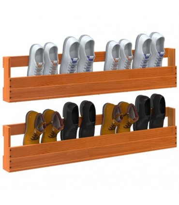 vidaXL Wall-mounted Shoe Racks 2 pcs Wax Brown 110x8.5x23.5 cm Solid Wood Pine