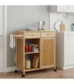vidaXL Kitchen Trolley with Wheels Natural 90.5 x 36 x 86.5 cm Bamboo