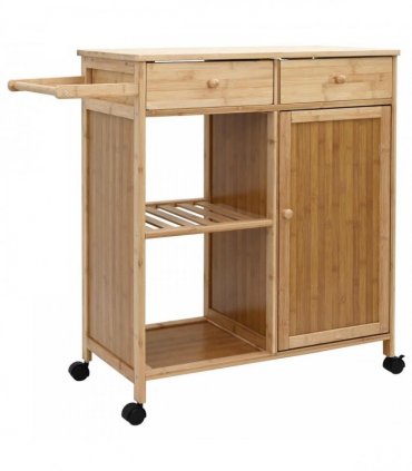 vidaXL Kitchen Trolley with Wheels Natural 90.5 x 36 x 86.5 cm Bamboo