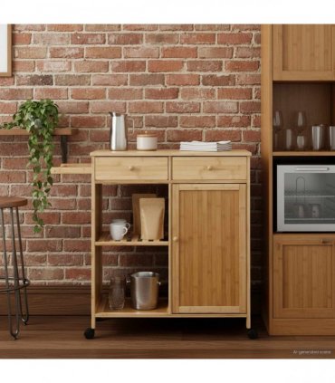 vidaXL Kitchen Trolley with Wheels Natural 90.5 x 36 x 86.5 cm Bamboo