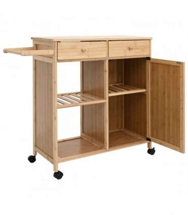 vidaXL Kitchen Trolley with Wheels Natural 90.5 x 36 x 86.5 cm Bamboo