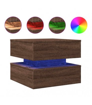 vidaXL Coffee Table with LED Lights Brown Oak 50x50x40 cm