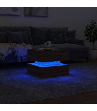 vidaXL Coffee Table with LED Lights Brown Oak 50x50x40 cm