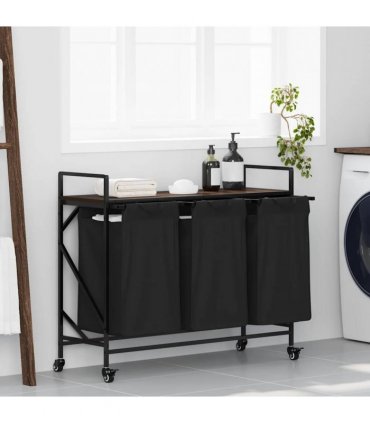 vidaXL Laundry Basket 3 Compartments with Wheels Brown Oak