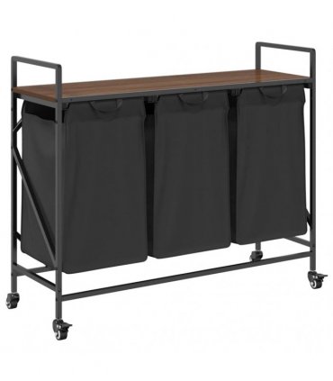 vidaXL Laundry Basket 3 Compartments with Wheels Brown Oak